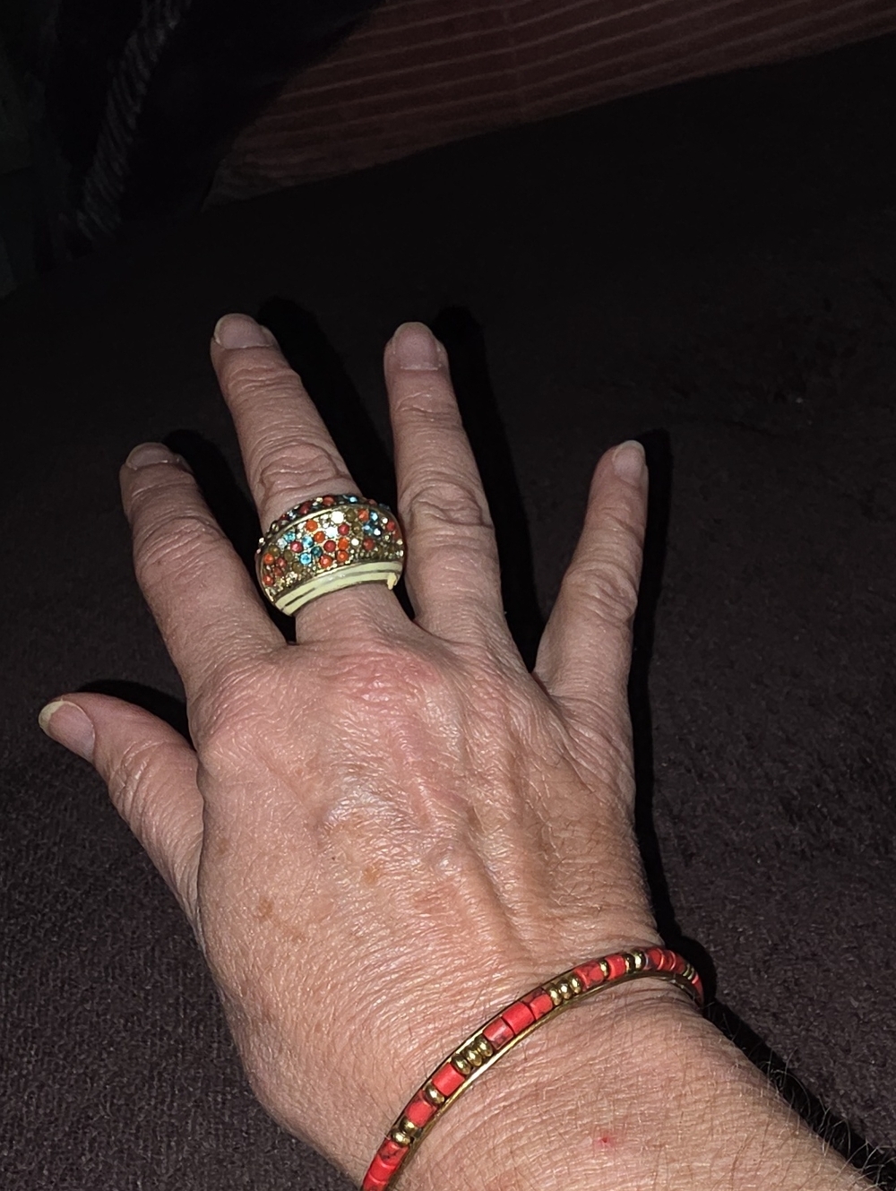 Handcrafted Multicolor Crystal Dome Ring — Unbranded
